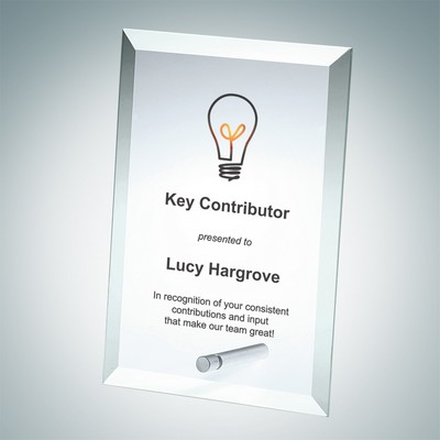 Color Imprinted Beveled Rectangle Vertical Glass w/ Silver Pin (M)